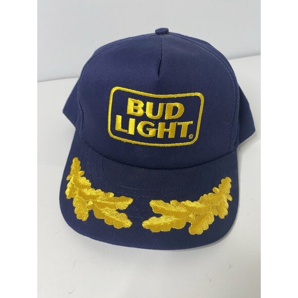 Bud Light SnapBack Vintage Hat Cap Budweiser Beer Made In USA Navy & Gold - Picture 1 of 7
